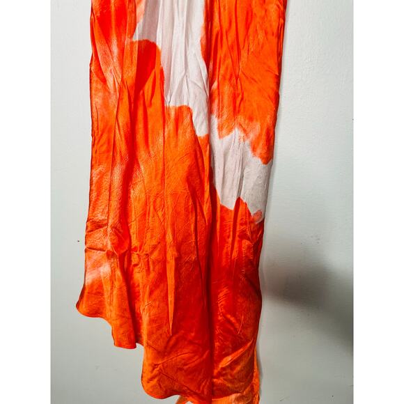ALLSAINTS Orange Satin Silk Blend Scoop Neck Alexia Marinana Dress Size 10 - Picture 10 of 15
